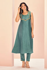 Aqua Blue Organza Kurti with Pant